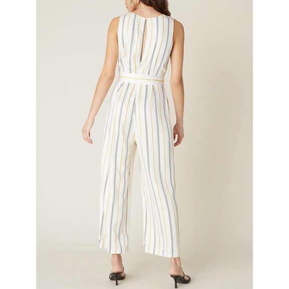 BB Dakota Rayon Belted Jumpsuit - Stripes - White Multi/Ivory - Picture 2 of 10